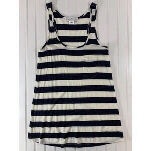 Sophia Eugene Tank Top Womens XS Navy White Striped Pocket Racerback Nautical